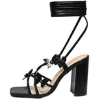 Sicare Womens 6 Black Butterfly Strappy 4" Block Heel Open Toe Ankle Wrap Shoes