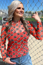 Brown Game Day Football Mesh Sheer Long Sleeve Top