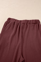 Duffel Green Solid Color Ribbed Ruffle Tank Top and Pants Set