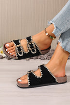 Kehlani Buckle Faux Suede Slippers