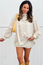 Khaki Camo Print Mock Neck Loose Sweatshirt