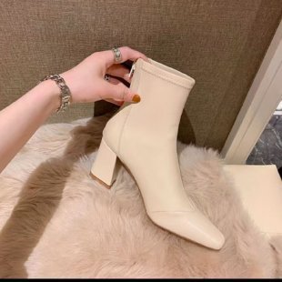 Square Toe Elastic Chunky Heel Boots