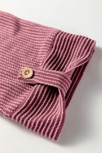 Fiery Red Pink Roll Tab Sleeve Ribbed Cording Shacket