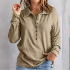 Women's Loose Fit Long Sleeve Knit Top – Button Detail, S–5XL