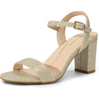 Dream Pairs Women 8 Gold Glitter 3" Block Heel Open Toe Ankle Strap Sandal Shoes