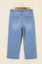Light Blue Acid Wash Contrast Lace-up Plus Size Jeans