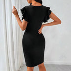 Womens Solid-Color Crew-Neck Elegant Slimming Bodycon Dress