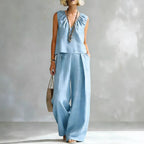Women's Sleeveless Cotton-Linen Shirt & Pants Set – Urban 2-Piece