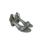 Womens Size 9 Silver Glitter 2.5" Chunky Heel Open Round Toe Ankle Strap Shoes