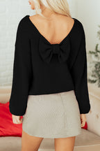 Black Bow Backless Bubble Sleeve Sweater