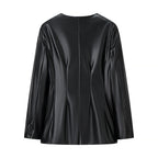 Women's Long-sleeved V-neck Leather Jacket