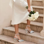 Dream Pairs Womens 6 Silver Rhinestone 4" Heel Pointed Toe Ankle Strap Shoes