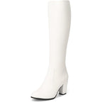 New Dream Pairs Women Size 8.5 White Faux Leather 3" Heel Knee High Boots w Flaw