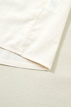 Beige Contrast Color Trim Button Down Long Puff Sleeve Shirt