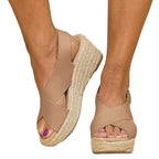 European And American Large Size Wedge Heel Women's Summer New Hemp Rope Platform Sandals And Slippers