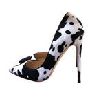 Tikicup Cow Print Women White Hairy Flock Pointy Toe High Heel Shoes Sexy Celebrity Ladies Slip On Stiletto Pumps for Party