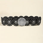 Disc Hook Leather Retro Rivet Alloy Belt Wide Belt