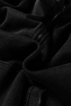 Black Half Zip Kangaroo Pocket Mineral Wash Baggy Hoodie