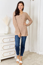 Double Take Notched Neck Ribbed Long Sleeve T-Shirt