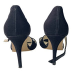 Caparros Womens 8.5 Metallic Black 4.5" Heels Open Toe Leather Ankle Strap Shoes