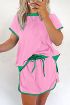 Black Colorblock Edge Drop Shoulder T Shirt and Skort 2Pcs Set