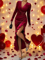 Ruffled Surplice long Sleeve Dress