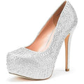 Dream Pairs Womens 5.5 Silver Rhinestone 5.5" Platform Heel Close Toe Pump Shoes