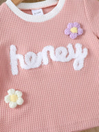 Children's Honey Flower Waffle Knit Tee and Shorts Set