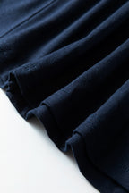 Navy Blue Frilled Drawstring High Waist Wide Leg Pants