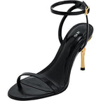 JW PEI Womens Size 8.5 Black Leather Alivia Gold Metal 4" Heels Sandals Shoes