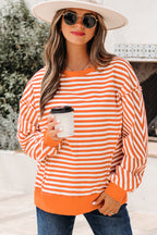 Black Stripe Exposed Seam Drop Shoulder Casual Pullover Top