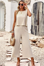 Round Neck Tank and Wide Leg Pants Set