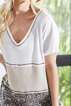 BiBi Colr Block Waffle Knit Top