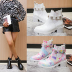 Rhinestone Chunky Heel Ankle Boots