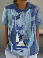 New Womens Short-sleeve Shirt With A Creative Vintage Floral Design