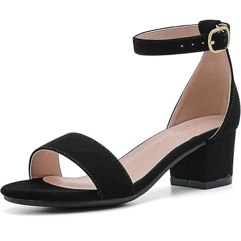 Laurmosa Girls Size 4 Black Faux Leather Open Toe 2" Heel Ankle Strap Shoes