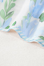 Sky Blue Floral Contrast Edge Layered Short Sleeve Mini Dress