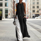 Women's Sleeveless Loose Contrast Color Dress with Pockets