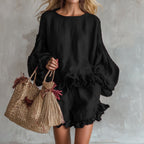 Women's Lantern Sleeve Top & Shorts Two-Piece Set – Loose Fit