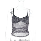 New Sexy Mesh Leopard-Print Fake Two-Piece Camisole Top