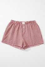 Fern Green Vintage Plaid Print High Waisted Loose Wide Leg Shorts