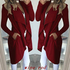 Women's Plus Size Solid Color Polo Collar Slim Fit Long Trench Coat