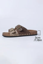 Coffee Two-tone Retro Buckle Straps Hollowed Faux Suede Slippers