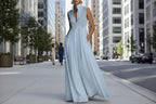Women's French-Style High-Waist Midi Dress with Ribbon Tie