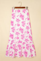 Black Boho Floral High Waist Ruffle Split Maxi Skirt