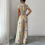 Autumn Short-sleeved Waist-cinching Wide-leg Pants
