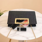 Woven Chain Clutch Bag with Metal Accents