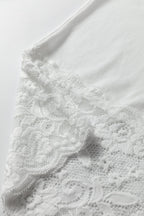 White Lace Trim V Neck Cuffed Long Sleeve Loose Top