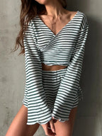 Striped Long Sleeve Top and Shorts Set