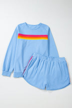 Black Striped Accent Pullover and Shorts Two Piece Casual Set